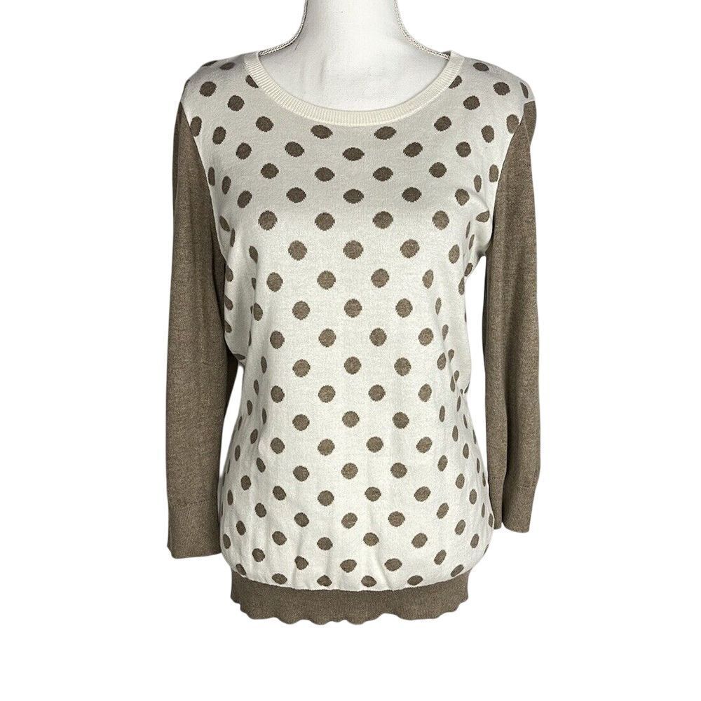 Banana Republic Women's Size‎ M Pullover Sweater Brown Long Sleeve Cotton Polka
